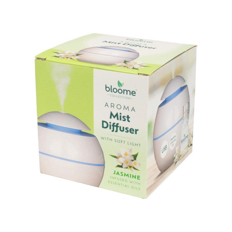 200mL Aroma Mist Diffuser with Soft Light Jasmine Fragrance Oil USB Round Essential Oil Diffuser Aromatherapy Humidifier